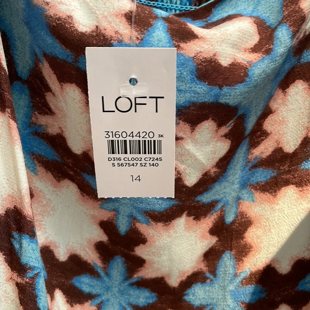 LOFT Blue Brown Floral Print Spaghetti Strap Dress - Picture 4 of 4